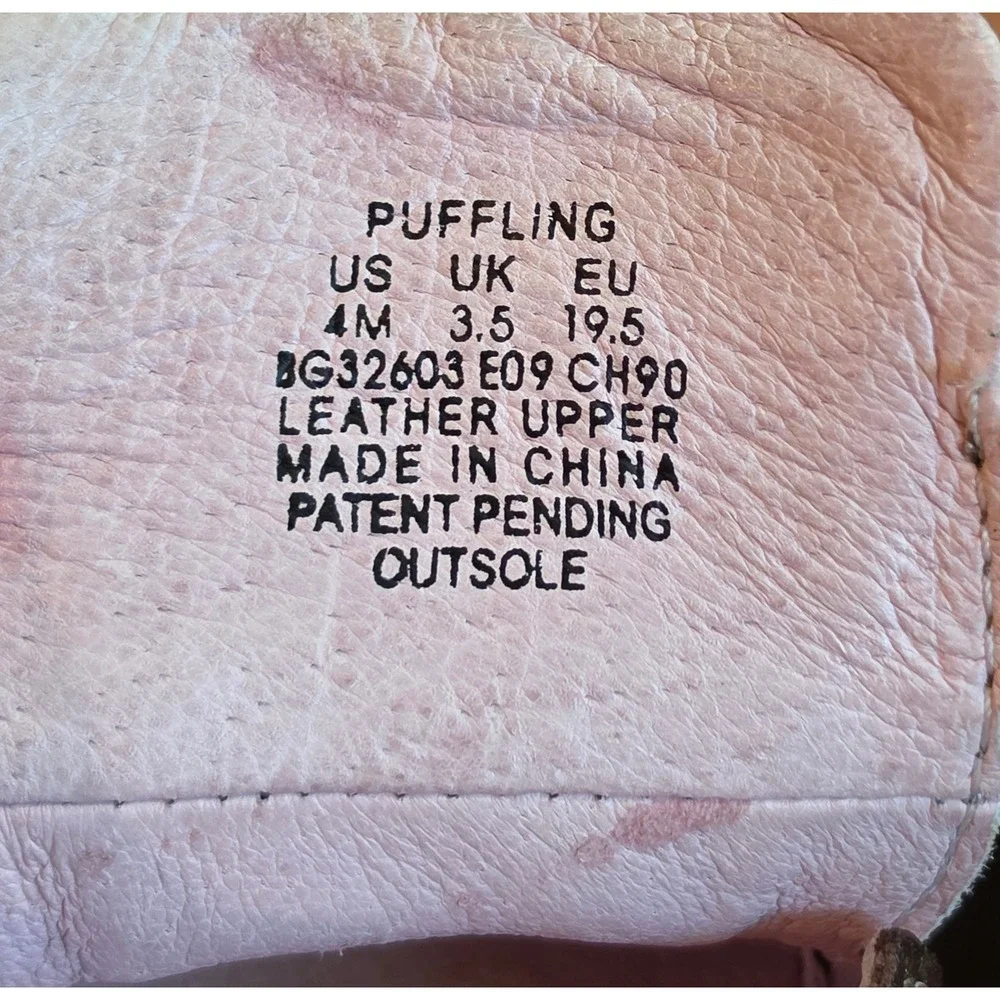 Stride Rite Puffling Brown Leather Pink Floral Embroidery Toddler Shoes 4M